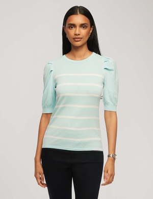 Chandails Anne Klein Corta Puff Sleeve Crew Neck With Stripes   | UFQ-1268468